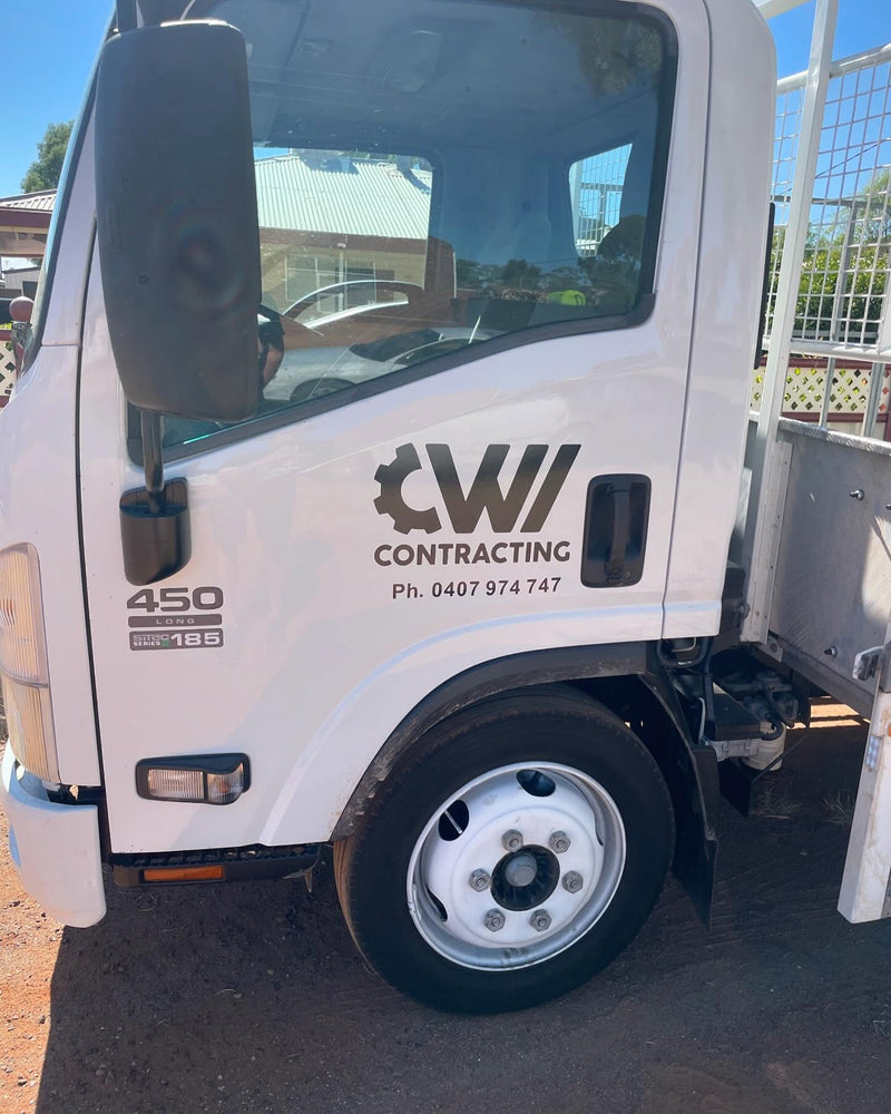 Lettering on a work vehicle